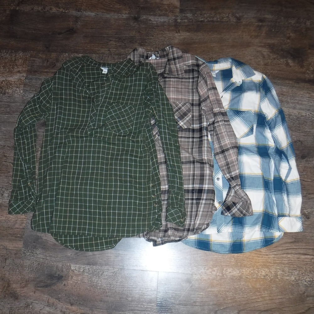 3 Sonoma Womens‎ Plaid Flannel Shirts Long Sleeve Button Down Casual